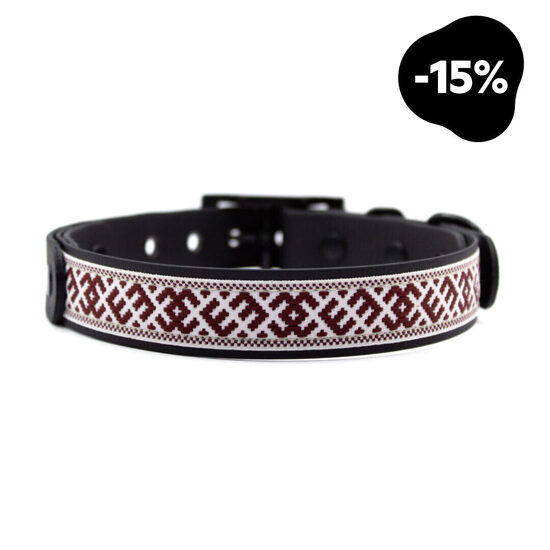 Tautiskā kakla siksna, bordo uz balta