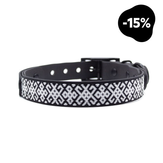 Tautiskā kakla siksna "Saules Josta" melnbalta