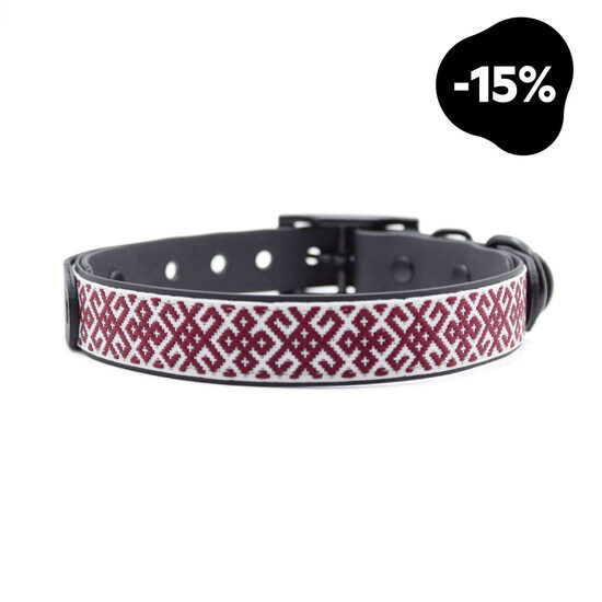 Tautiskā kakla siksna "Saules Josta" bordo uz balta